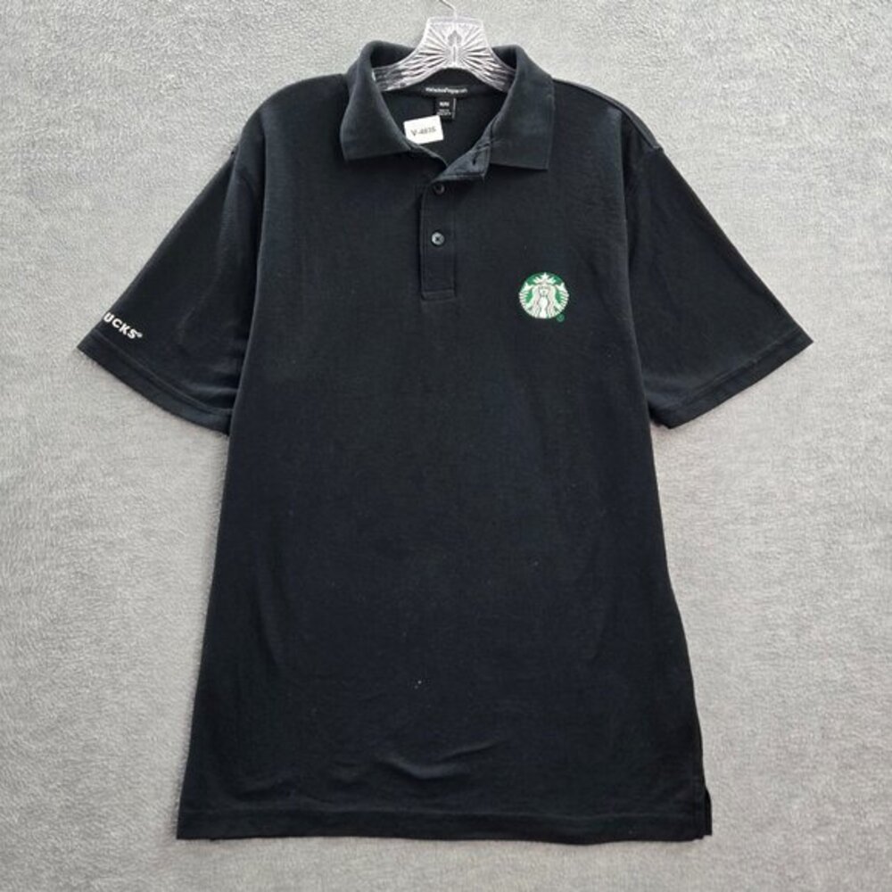 Starbucks Coffee Men‎ Polo Shirt Medium Black Logo Embroidered Short Sleeve
